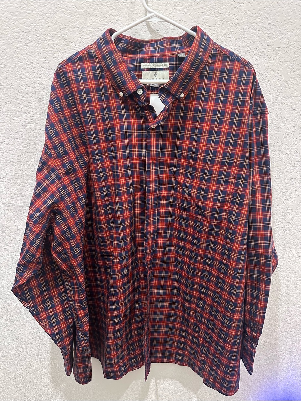 Oak Hill Mens 3XL Plaid Button Down Shirt Navy Red Wrinkle Free DXL P3263 NAOR